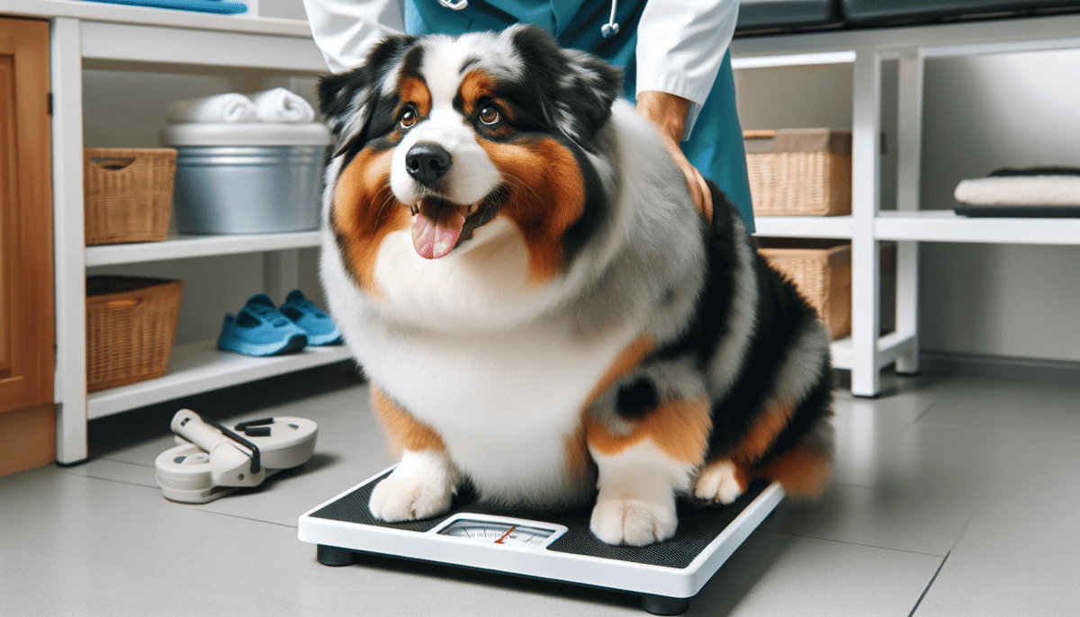 Australian Shepherd on a weighing scale