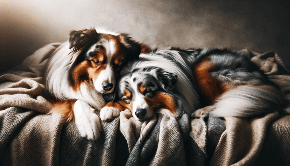 Australian Shepherds cuddling