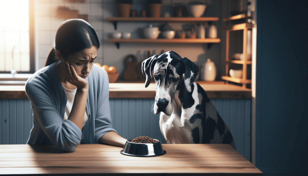 Great Dane with worried owner