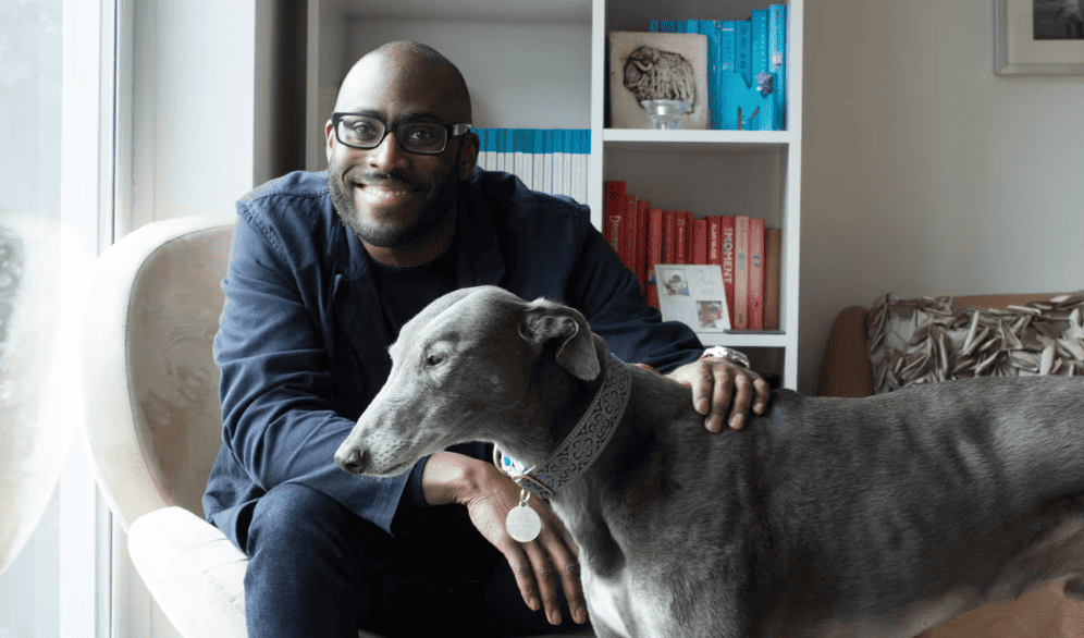 Mike Gayle with Sail the dog