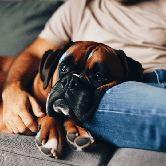 boxer dog lying on a couch