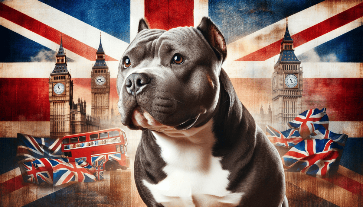American Bully with UK themed background