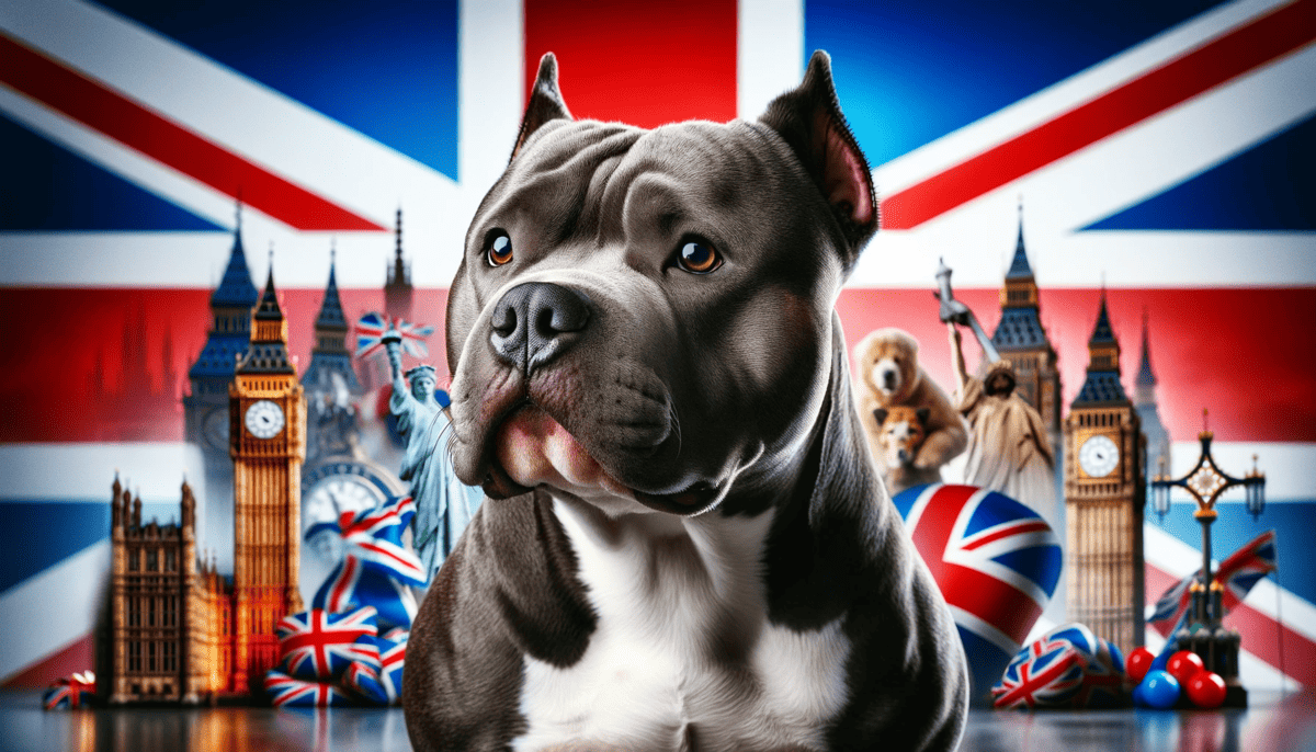 American Bully with UK themed background
