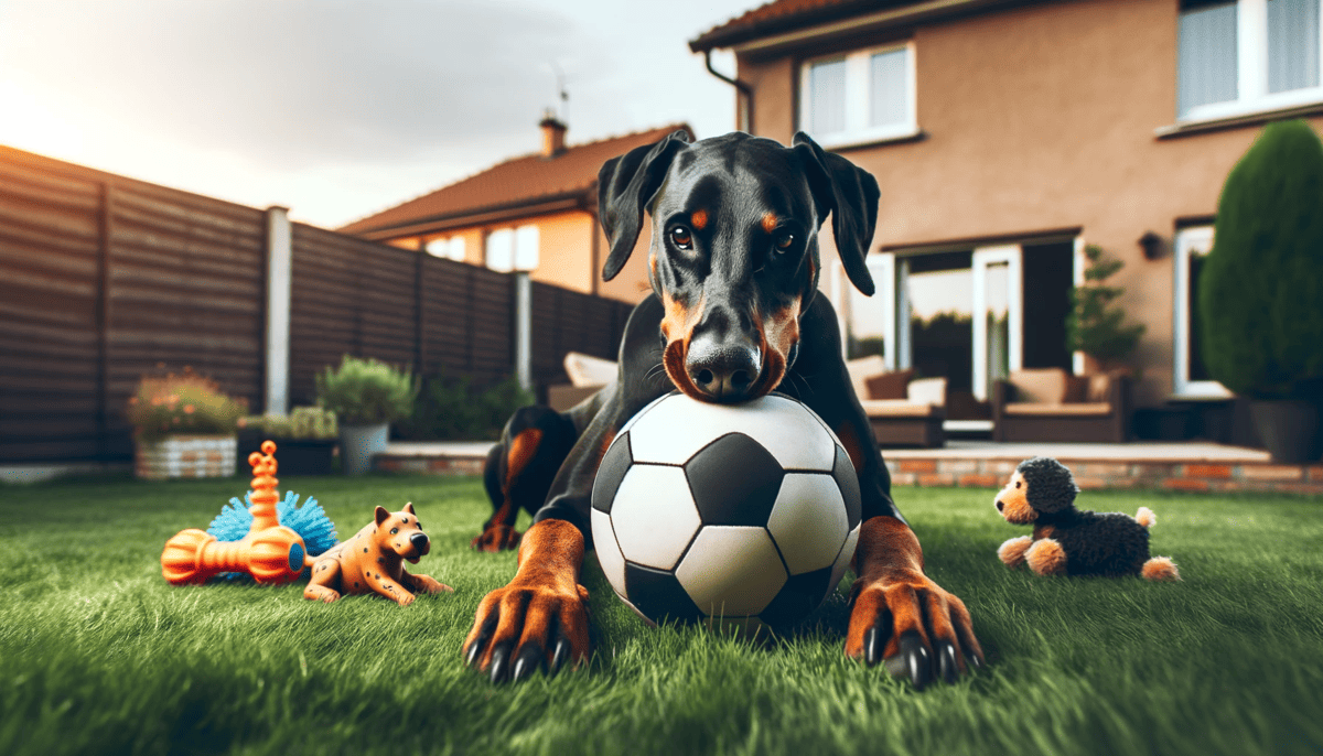 Doberman playing in the backyard